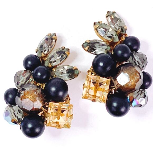 VTG Signed Eugene Vaseline Uranium Glass Earrings Mid Century 1950s Clip On - Picture 6 of 11